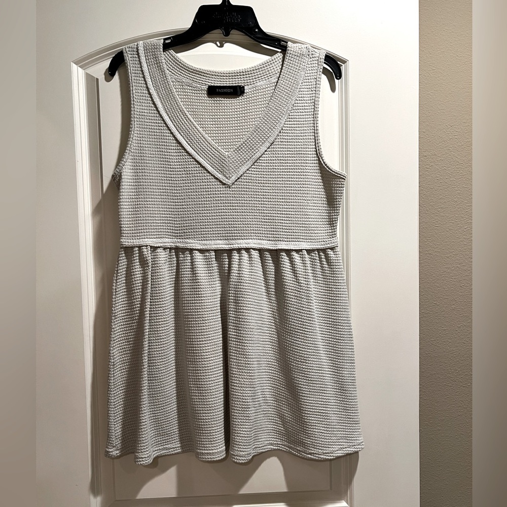Fashion Waffle Knit V Neck Babydoll Peplum Flowy Tank Top